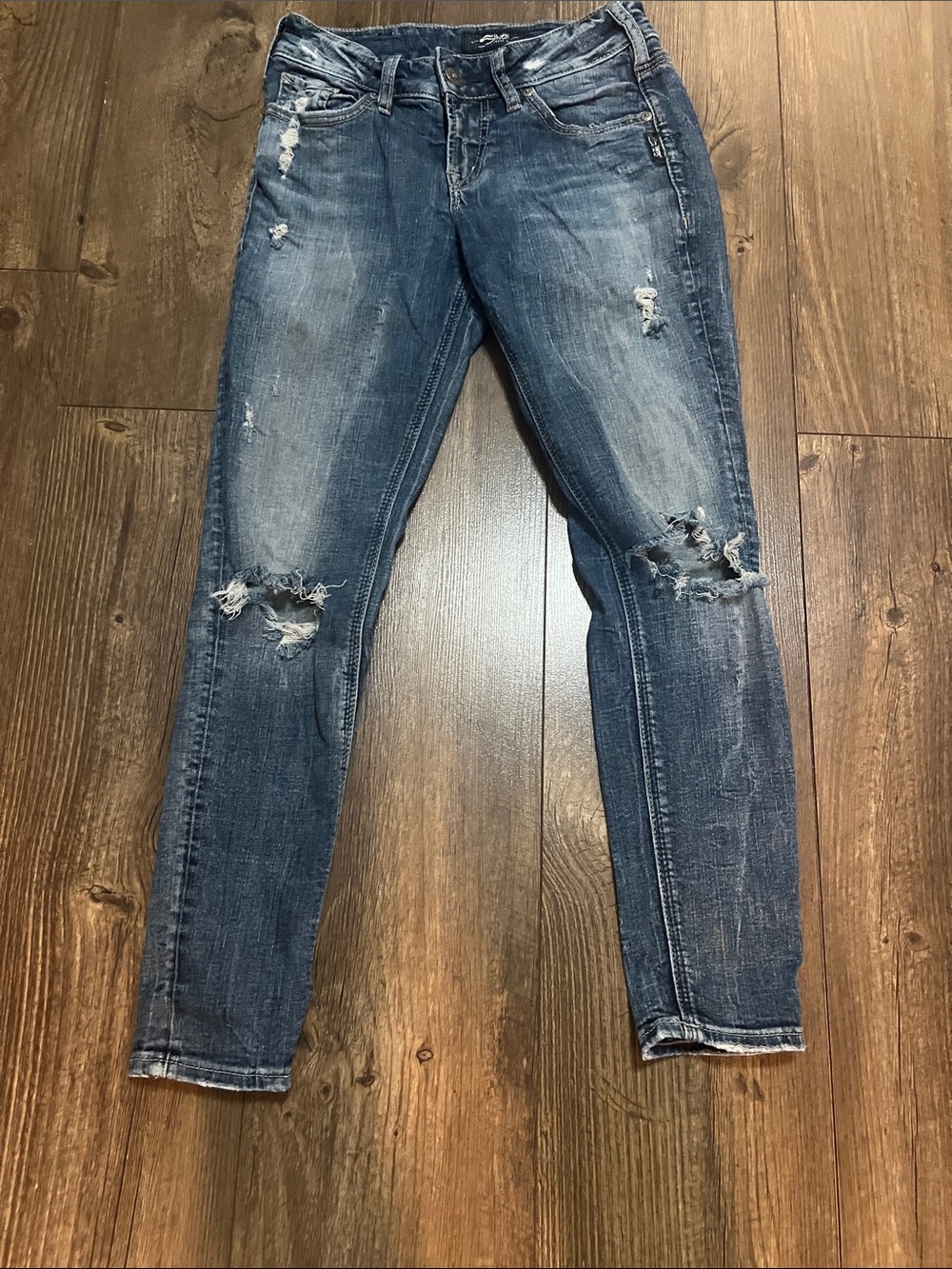 Silver Jeans Distressed Blue Skinny Jeans